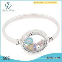 Hot selling stainless steel silver bracelets,floating locket bangle jewelry wholesale